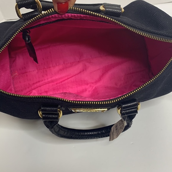 Victoria’s Secret | Black Canvas Heavy Pink Interior Gold Accented Carry Bag NWT - Picture 5 of 7